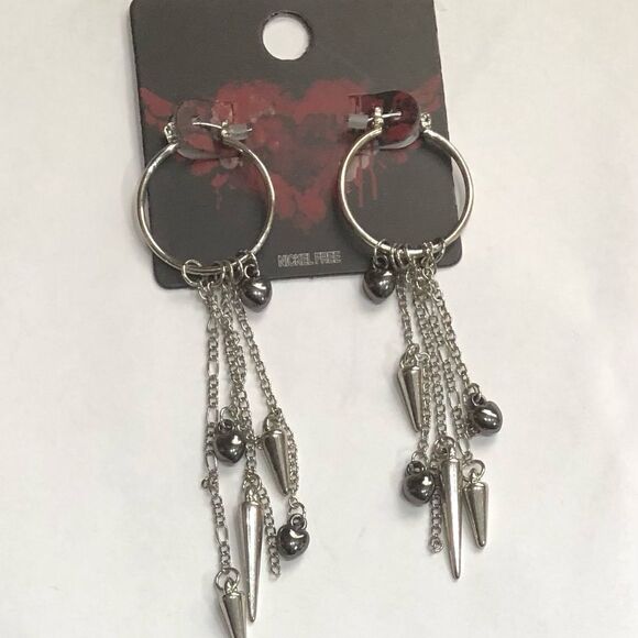 NICKEL FREE Silver Hoop Heart Multi-Chain Drop Earrings (a)48 - Picture 7 of 10